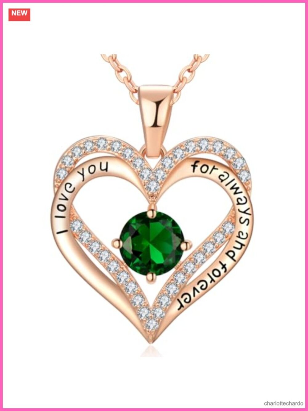18K Rose Gold Plated Heart Pendant Necklace with Cubic Zirconia for Women